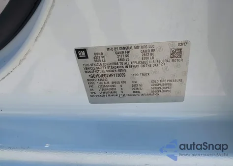 2017 Chevrolet Silverado 2500Hd Lt from USA, damaged, VIN 1GC1KVEG2HF173609